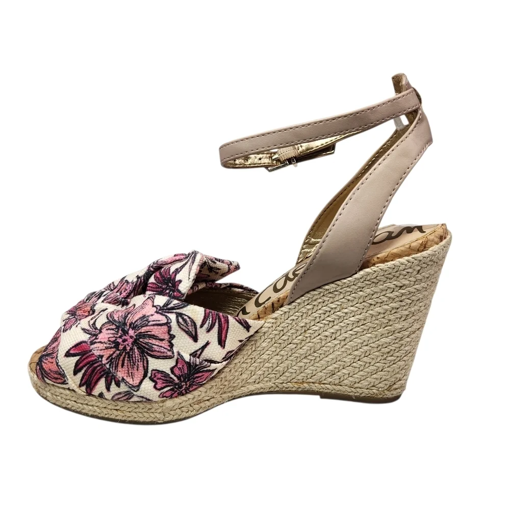 Sam Edelman Aubrey Pink Multi Floral Wedge Sandal Size 7.5 Cottagecore Garden